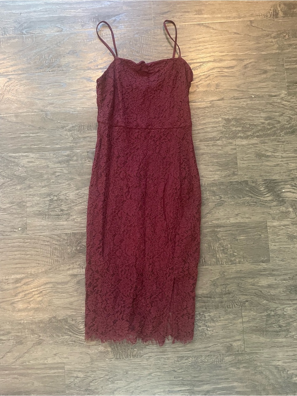 Women's Lace Slip Midi Dress - Burgundy Size S. Date night!